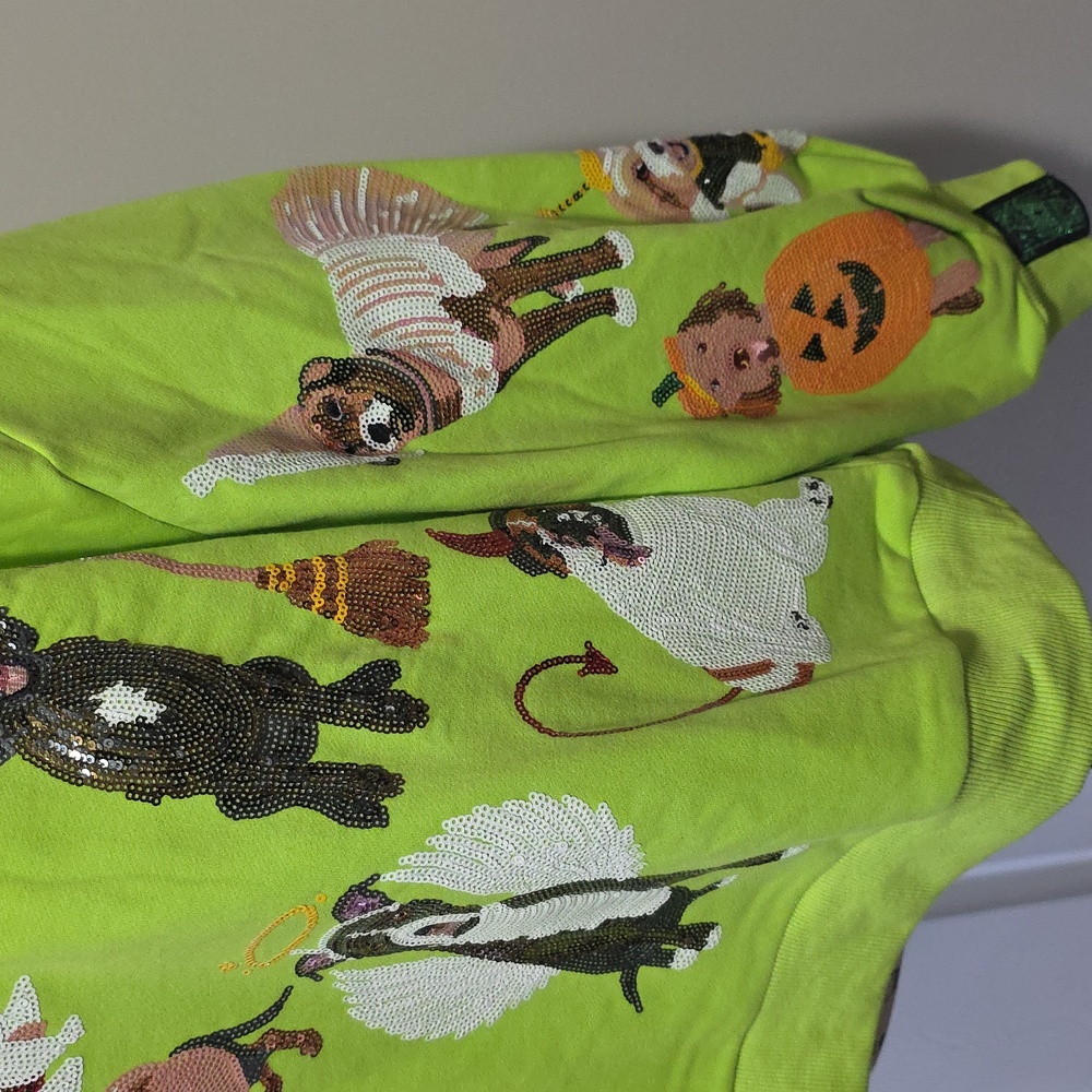 Queen of Sparkles Limited Edition Halloween Dogs Lime Green Sweatshirt Small - Picture 4 of 12